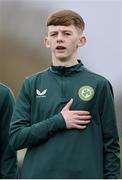 20 January 2024; Danny Burke of Republic of Ireland before the international friendly match between Republic of Ireland MU15 and Australia U16 Schoolboys at the FAI National Training Centre in Abbotstown, Dublin. Photo by Seb Daly/Sportsfile