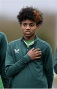 20 January 2024; David Dunne of Republic of Ireland before the international friendly match between Republic of Ireland MU15 and Australia U16 Schoolboys at the FAI National Training Centre in Abbotstown, Dublin. Photo by Seb Daly/Sportsfile