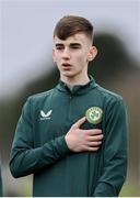 20 January 2024; Kian Quigley of Republic of Ireland before the international friendly match between Republic of Ireland MU15 and Australia U16 Schoolboys at the FAI National Training Centre in Abbotstown, Dublin. Photo by Seb Daly/Sportsfile