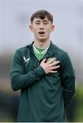 20 January 2024; TJ Molloy of Republic of Ireland before the international friendly match between Republic of Ireland MU15 and Australia U16 Schoolboys at the FAI National Training Centre in Abbotstown, Dublin. Photo by Seb Daly/Sportsfile