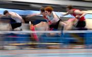 20 January 2024; Conor Penney of Craughwell AC, Galway, competes in the U20 Men's 60m Hurdles during the 123.ie National Indoor U20 & U23s Athletics Championships at the TUS International Arena in Athlone, Westmeath. Photo by Tyler Miller/Sportsfile