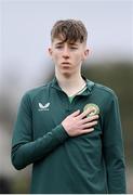 20 January 2024; Ben Dumigan of Republic of Ireland before the international friendly match between Republic of Ireland MU15 and Australia U16 Schoolboys at the FAI National Training Centre in Abbotstown, Dublin. Photo by Seb Daly/Sportsfile