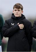 20 January 2024; Ryan Cunningham of Republic of Ireland before the international friendly match between Republic of Ireland MU15 and Australia U16 Schoolboys at the FAI National Training Centre in Abbotstown, Dublin. Photo by Seb Daly/Sportsfile