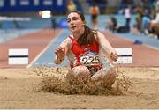 20 January 2024; Saidhbhe Byrne of Enniscorthy AC, Wexford, competes in the U23 Women's Long Jump during the 123.ie National Indoor U20 & U23s Athletics Championships at the TUS International Arena in Athlone, Westmeath. Photo by Tyler Miller/Sportsfile