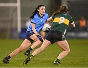 20 January 2024; Olwen Carey of Dublin in action against Anna Galvin of Kerry during the 2024 Lidl Ladies National Football League Division 1 Round 1 fixture between Dublin and Kerry at Parnell Park in Dublin. Photo by Stephen Marken/Sportsfile