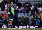 20 January 2024; Leinster senior coach Jacques Nienaber and Will Connors of Leinster before the Investec Champions Cup Pool 4 Round 4 match between Leicester Tigers and Leinster at Mattioli Woods Welford Road in Leicester, England. Photo by Harry Murphy/Sportsfile