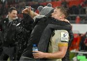 20 January 2024; Northampton Saints head coach Sam Vesty, left, celebrates with Fin Smith after the Investec Champions Cup Pool 3 Round 4 match between Munster and Northampton Saints at Thomond Park in Limerick. Photo by Brendan Moran/Sportsfile
