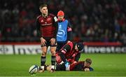 20 January 2024; Jack Crowley of Munster lins up a conversion as teammate Craig Casey of Munster received medical treatment during the Investec Champions Cup Pool 3 Round 4 match between Munster and Northampton Saints at Thomond Park in Limerick. Photo by Brendan Moran/Sportsfile