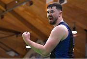 20 January 2024; David Lehane of UCC Demons celebrates during the Basketball Ireland Pat Duffy National Cup Final match between Irish Guide Dogs Ballincollig and UCC Demons at the National Basketball Arena in Tallaght, Dublin. Photo by Seb Daly/Sportsfile