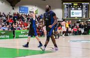 20 January 2024; Elijah Tillman of UCC Demons celebrates during the Basketball Ireland Pat Duffy National Cup Final match between Irish Guide Dogs Ballincollig and UCC Demons at the National Basketball Arena in Tallaght, Dublin. Photo by Seb Daly/Sportsfile