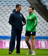 21 January 2024; O'Loughlin Gaels manager Brian Hogan, left, and Paddy Degan of O'Loughlin Gaels walk the pitch before the AIB GAA Hurling All-Ireland Senior Club Championship Final match between O’Loughlin Gaels of Kilkenny and St. Thomas’ of Galway at Croke Park in Dublin. Photo by Sam Barnes/Sportsfile