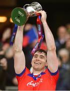 21 January 2024; St Thomas' captain Conor Cooney lifts the Tommy Moore Cup after his side's victory in the AIB GAA Hurling All-Ireland Senior Club Championship Final match between O’Loughlin Gaels of Kilkenny and St Thomas’ of Galway at Croke Park in Dublin. Photo by Piaras Ó Mídheach/Sportsfile