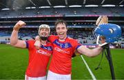 21 January 2024; Éanna Burke, left, and Conor Cooney of St Thomas' celebrate after their side's victory in the AIB GAA Hurling All-Ireland Senior Club Championship Final match between O’Loughlin Gaels of Kilkenny and St Thomas’ of Galway at Croke Park in Dublin. Photo by Piaras Ó Mídheach/Sportsfile