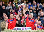 21 January 2024; Conor Cooney and Shane Cooney of St Thomas' lift the Tommy Moore Cup after their side's victory in the AIB GAA Hurling All-Ireland Senior Club Championship Final match between O’Loughlin Gaels of Kilkenny and St. Thomas’ of Galway at Croke Park in Dublin. Photo by Ramsey Cardy/Sportsfile