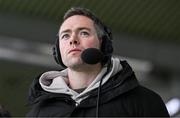 21 January 2024; Recently retired Dublin star Dean Rock, who won 12 Leinster Senior Football Championships, six National Leagues, three All Stars and an All-Ireland Under-21 over a 16 year career, in the RTÉ commentry box during the AIB GAA Football All-Ireland Senior Club Championship Final match between Glen of Derry and St Brigid's of Roscommon at Croke Park in Dublin. Photo by Sam Barnes/Sportsfile