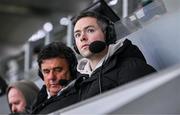 21 January 2024; Recently retired Dublin star Dean Rock, who won 12 Leinster Senior Football Championships, six National Leagues, three All Stars and an All-Ireland Under-21 over a 16 year career, in the RTÉ commentry box during the AIB GAA Football All-Ireland Senior Club Championship Final match between Glen of Derry and St Brigid's of Roscommon at Croke Park in Dublin. Photo by Sam Barnes/Sportsfile