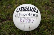 20 January 2024; A detailed view of a Kerry football before the 2024 Lidl Ladies National Football League Division 1 Round 1 fixture between Dublin and Kerry at Parnell Park in Dublin. Photo by Stephen Marken/Sportsfile