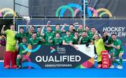 21 January 2024; Ireland players celebrate after the FIH Men's Olympic Hockey Qualifying Tournament third/fourth place play-off match between Ireland and Korea at Campo de Hockey Hierba Tarongers in Valencia, Spain. Photo by David Ramirez/Sportsfile