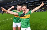 21 January 2024; Cahir McCabe and Eunan Mulholland of Glen after their side's victory in the AIB GAA Football All-Ireland Senior Club Championship Final match between Glen of Derry and St Brigid's of Roscommon at Croke Park in Dublin. Photo by Piaras Ó Mídheach/Sportsfile