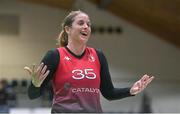 21 January 2024; Niamh Dwyer of Catalyst Fr Mathews reacts during the Basketball Ireland Paudie O'Connor Cup Final match between Catalyst Fr Mathews and Gurranabraher Credit Union Brunell at the National Basketball Arena in Tallaght, Dublin. Photo by Seb Daly/Sportsfile