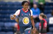 21 January 2024; Jayla Johnson of Gurranabraher Credit Union Brunell celebrates after scoring a basket during the Basketball Ireland Paudie O'Connor Cup Final match between Catalyst Fr Mathews and Gurranabraher Credit Union Brunell at the National Basketball Arena in Tallaght, Dublin. Photo by Seb Daly/Sportsfile