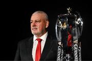 22 January 2024; Wales head coach Warren Gatland with the trophy during the launch of the Guinness Six Nations Rugby Championship at the Guinness Storehouse in Dublin. Photo by Harry Murphy/Sportsfile