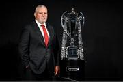 22 January 2024; Wales head coach Warren Gatland with the trophy during the launch of the Guinness Six Nations Rugby Championship at the Guinness Storehouse in Dublin. Photo by Ramsey Cardy/Sportsfile