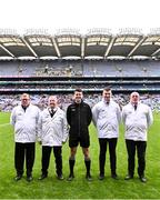 21 January 2024; Referee Seán Stack and his umpires before the AIB GAA Hurling All-Ireland Senior Club Championship Final match between O’Loughlin Gaels of Kilkenny and St. Thomas’ of Galway at Croke Park in Dublin. Photo by Piaras Ó Mídheach/Sportsfile