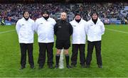 21 January 2024; Referee Brendan Cawley with his umpires before the AIB GAA Football All-Ireland Senior Club Championship Final match between Glen of Derry and St Brigid's of Roscommon at Croke Park in Dublin. Photo by Piaras Ó Mídheach/Sportsfile