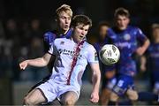 22 January 2024; Conor Kane of Drogheda United in action against Finn Cowper Gray of Bohemians during the PTSB Leinster Senior Cup Group A match between Drogheda United and Bohemians at Weaver's Park in Drogheda, Louth. Photo by Ben McShane/Sportsfile