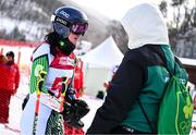23 January 2024; Eábha McKenna of Team Ireland with Team Ireland Chef de Mission Nancy Chillingworth after competing in the womens Giant Slalom during day four of the Winter Youth Olympic Games 2024 at Gangwon in South Korea. Photo by Eóin Noonan/Sportsfile