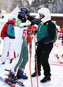 23 January 2024; Eábha McKenna of Team Ireland with Team Ireland Chef de Mission Nancy Chillingworth after competing in the womens Giant Slalom during day four of the Winter Youth Olympic Games 2024 at Gangwon in South Korea. Photo by Eóin Noonan/Sportsfile