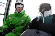 23 January 2024; Team Ireland alpine skier Finlay Wilson with Team Ireland head of communications Heather Boyle after the womens Giant Slalom during day four of the Winter Youth Olympic Games 2024 at Gangwon in South Korea. Photo by Eóin Noonan/Sportsfile