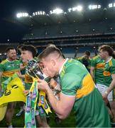 21 January 2024; Eunan Mulholland of Glen celebrates after the AIB GAA Football All-Ireland Senior Club Championship Final match between Glen of Derry and St Brigid's of Roscommon at Croke Park in Dublin. Photo by Ramsey Cardy/Sportsfile