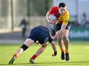 23 January 2024; Tadg Young of St Fintan's in action against Nathan Griffiths of Temple Carrig during the Bank of Ireland Leinster Rugby Schools Vinnie Murray Cup semi-final match between Temple Carrig School and St Fintan’s High School at Energia Park in Dublin. Photo by Tyler Miller/Sportsfile