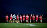 20 January 2024; The Derry team before the Bank of Ireland Dr McKenna Cup final match between Derry and Donegal at O'Neills Healy Park in Omagh, Tyrone. Photo by Ramsey Cardy/Sportsfile