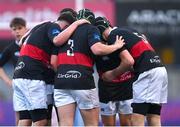 23 January 2024; The High School players huddle before a line-out during the Bank of Ireland Leinster Rugby Schools Vinnie Murray Cup semi-final match between High School and CUS at Energia Park in Dublin. Photo by Tyler Miller/Sportsfile