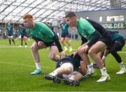 23 January 2024; Ciarán Frawley, left, and Sam Prendergast during Ireland Rugby squad training at the IRFU High Performance Centre at the Sport Ireland Campus in Dublin. Photo by Harry Murphy/Sportsfile