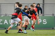 23 January 2024; Alex Bowden of The High School, right, celebrates with team-mate Ted Duke after taking the lead in the 70th minute during the Bank of Ireland Leinster Rugby Schools Vinnie Murray Cup semi-final match between High School and CUS at Energia Park in Dublin. Photo by Tyler Miller/Sportsfile