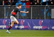 23 January 2024; Alex Bowden of The High School celebrates after his side take the lead in the 70th minute during the Bank of Ireland Leinster Rugby Schools Vinnie Murray Cup semi-final match between High School and CUS at Energia Park in Dublin. Photo by Tyler Miller/Sportsfile