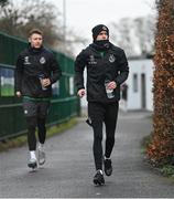 24 January 2024; Sean Kavanagh, right, and Markus Poom during a Shamrock Rovers squad training session at Roadstone Group Sports Club in Dublin. Photo by Seb Daly/Sportsfile
