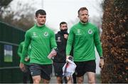 24 January 2024; Josh Honohan, left, and Sean Hoare during a Shamrock Rovers squad training session at Roadstone Group Sports Club in Dublin. Photo by Seb Daly/Sportsfile
