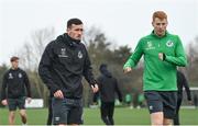 24 January 2024; Aaron Greene, left, and Rory Gaffney during a Shamrock Rovers squad training session at Roadstone Group Sports Club in Dublin. Photo by Seb Daly/Sportsfile