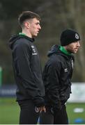 24 January 2024; Darragh Burns, left, and Jack Byrne during a Shamrock Rovers squad training session at Roadstone Group Sports Club in Dublin. Photo by Seb Daly/Sportsfile