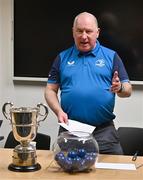 24 January 2024; Leinster domestic rugby manager Dermot O'Mahony during the Leinster Rugby Metropolitan Cup Draws 2024 at Leinster HQ in Dublin. Photo by Ben McShane/Sportsfile