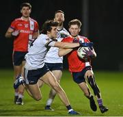 24 January 2024; Tommy Walsh of MTU Cork in action against Oisin McCann of Ulster University during the Electric Ireland Higher Education GAA Sigerson Cup Round 3 match between Ulster University and MTU Cork at the GAA National Games Development Centre in Abbotstown, Dublin. Photo by Stephen Marken/Sportsfile