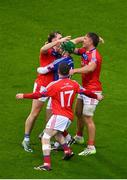 21 January 2024; St  Thomas' players, from left, Cian Mahony, Gerald Kelly, Damien McGlynn and Fintan Burke celebrate after their side's victory in the AIB GAA Hurling All-Ireland Senior Club Championship Final match between O’Loughlin Gaels of Kilkenny and St. Thomas’ of Galway at Croke Park in Dublin. Photo by Sam Barnes/Sportsfile