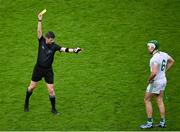 21 January 2024; Referee Seán Stack shows a yellow card to Paddy Deegan of O'Loughlin Gaels during the AIB GAA Hurling All-Ireland Senior Club Championship Final match between O’Loughlin Gaels of Kilkenny and St. Thomas’ of Galway at Croke Park in Dublin. Photo by Sam Barnes/Sportsfile