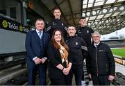 25 January 2024; Linda Sheehan, Head of Consumer Marketing at Tirlán and Kilkenny hurling manager Derek Lyng, centre, alongside Tirlán Chief Executive Officer Jim Bergin, right, and Kilkenny County Board Chairman PJ Kenny, with hurlers Cillian Buckley, left, and Eoin Cody during a promotional event at UPMC Nowlan Park, Kilkenny as Avonmore owner Tirlán reaffirm sponsorship commitments to Kilkenny GAA for the 2024 season. Avonmore, Ireland's number one dairy brand, has featured proudly on Kilkenny jerseys since 1994 making it one of the longest running GAA partnerships in the country. Photo by David Fitzgerald/Sportsfile