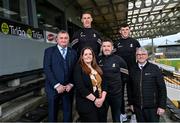 25 January 2024; Linda Sheehan, Head of Consumer Marketing at Tirlán and Kilkenny hurling manager Derek Lyng, centre, alongside Tirlán Chief Executive Officer Jim Bergin, right, and Kilkenny County Board Chairman PJ Kenny, with hurlers Cillian Buckley, left, and Eoin Cody during a promotional event at UPMC Nowlan Park, Kilkenny as Avonmore owner Tirlán reaffirm sponsorship commitments to Kilkenny GAA for the 2024 season. Avonmore, Ireland's number one dairy brand, has featured proudly on Kilkenny jerseys since 1994 making it one of the longest running GAA partnerships in the country. Photo by David Fitzgerald/Sportsfile